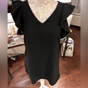 Very J mini dress with gold studded flutter sleeves. EUC, has pockets, Medium.